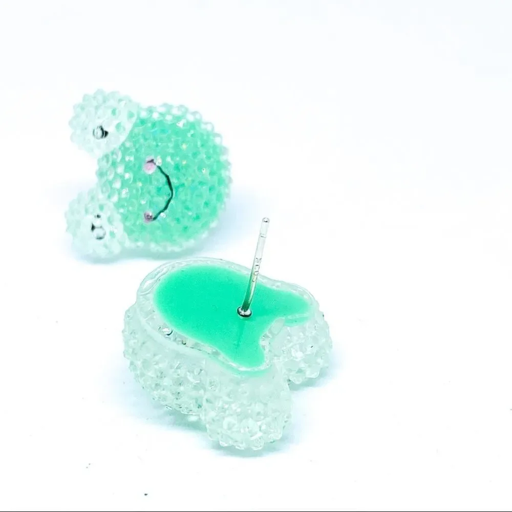 NWT Green Frog S915 Silver Post Earring